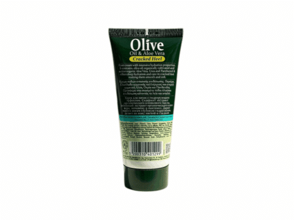 Dos du tube de la crème pour talons très secs Herbolive à l’huile d’olive bio et aloe vera – 100 ml