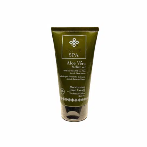 Crème hydratante pour les mains à l'Aloe Vera et à l'huile d'olive, tube de 75 ml, avec ingrédients bio et beurre de karité. Olive Spa.