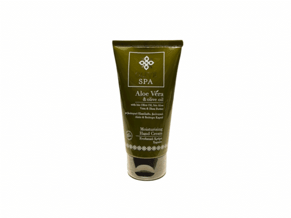 Crème hydratante pour les mains à l'Aloe Vera et à l'huile d'olive, tube de 75 ml, avec ingrédients bio et beurre de karité. Olive Spa.