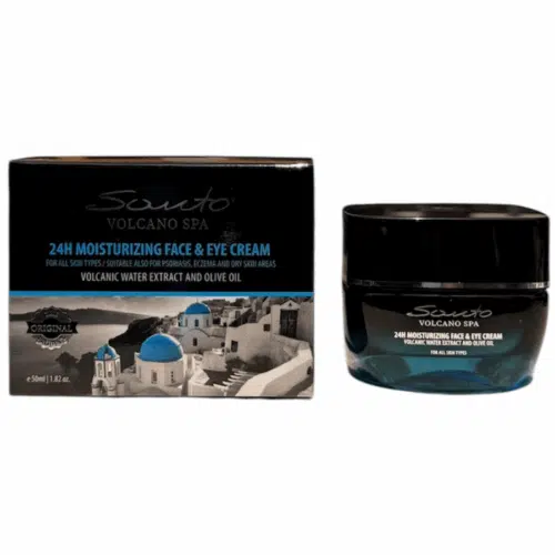 Crème hydratante 24H pour le visage et les yeux, contenant de l'extrait d'eau volcanique et de l'huile d'olive, 50 ml, marque Olive Spa.