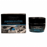 Crème hydratante 24H pour visage et yeux avec extrait d'eau volcanique et huile d'olive, flacon de 50 ml, vue arrière du produit.