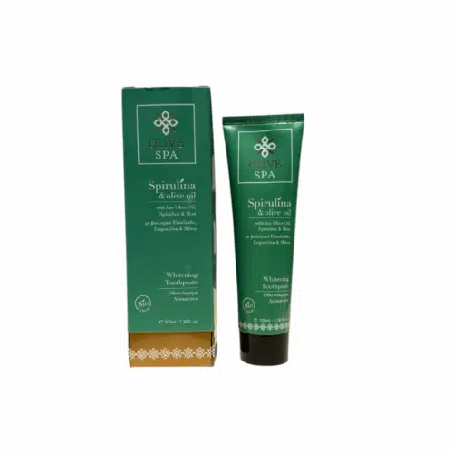 Dentifrice blanchissant Olive Spa, huile d’olive bio, spiruline et menthe, tube de 100 ml, pour un blanchiment naturel des dents.