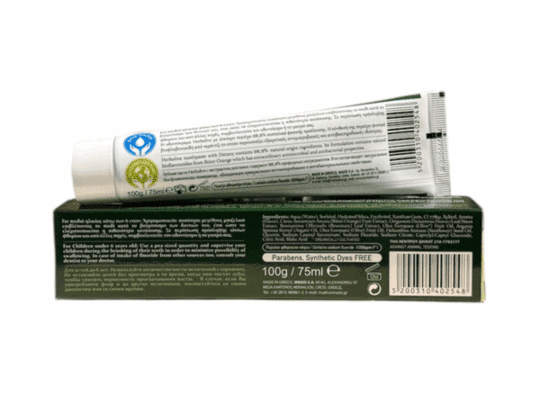 Dos du dentifrice Herbolive à l’huile d’olive et dictame crétois – 75 ml