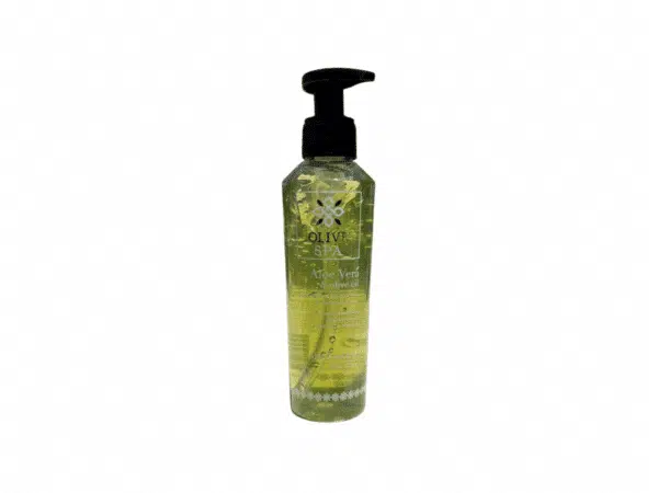 Gel Aloe Vera et huile d’olive bio Olive Spa 150 ml avec pompe, pour une peau hydratée et nourrie.