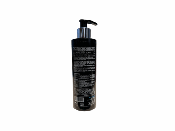 Vue du dos du gel douche à l’eau volcanique et huile d’olive bio de 250 ml Olive Spa, fabriqué en Grèce avec des ingrédients naturels, pour un soin doux et hydratant de la peau.