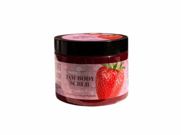 Gommage corporel à la fraise Fresh Secrets en pot de 320 ml – exfoliant nourrissant.