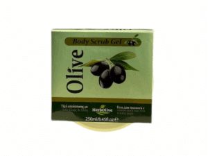 Herbolive body scrub - olive oil and aloe vera - 250 ml - top view of packaging