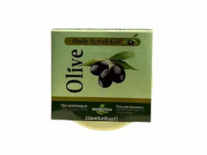 Herbolive body scrub - olive oil and aloe vera - 250 ml - top view of packaging