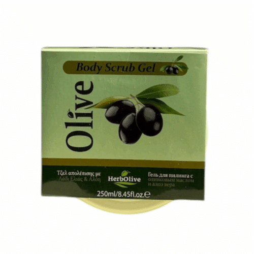 Herbolive body scrub - olive oil and aloe vera - 250 ml - top view of packaging