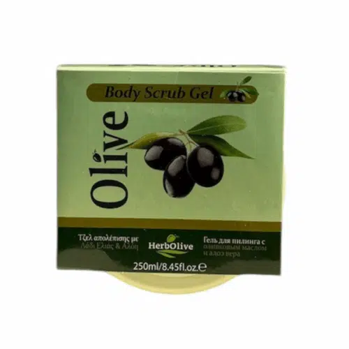 Herbolive body scrub - olive oil and aloe vera - 250 ml - top view of packaging