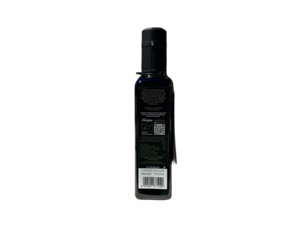 Dos de la bouteille Efkrato 250 ml – huile d’olive bio récolte précoce – informations nutritionnelles