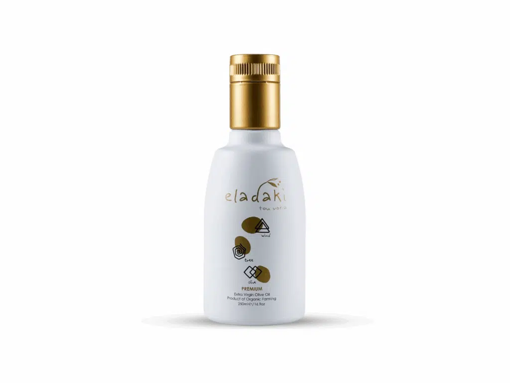 Bouteille de 250 ml d’huile d’olive extra vierge bio Eladaki – format intermédiaire élégant