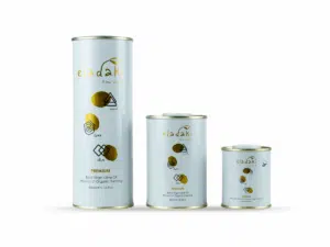 Bidons métalliques de 100, 250 et 500 ml d’huile d’olive extra vierge bio Eladaki – édition premium