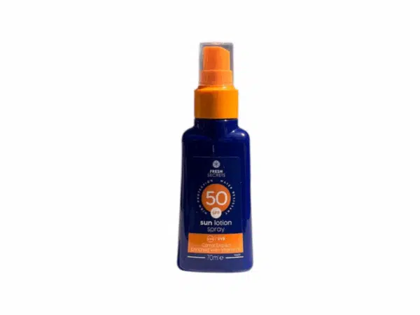 Lotion solaire en spray SPF 50 Fresh Secrets 70 ml, protection UVA/UVB enrichie en vitamine E.
