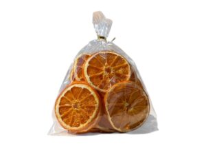 Oranges séchées de Crète. Oranges séchées de Crète en rondelles dans un sachet artisanal transparent