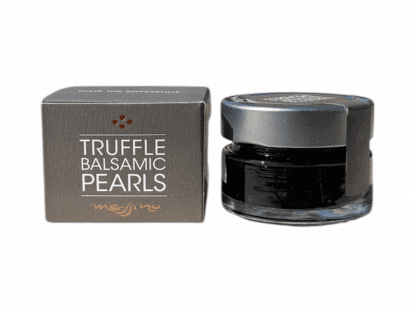 Messino truffle balsamic vinegar pearls in 50 ml jars with black box