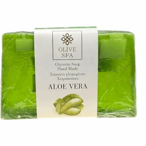 Savon Aloe Vera de 100g, fait main, avec de la glycérine, fabriqué par Olive Spa.