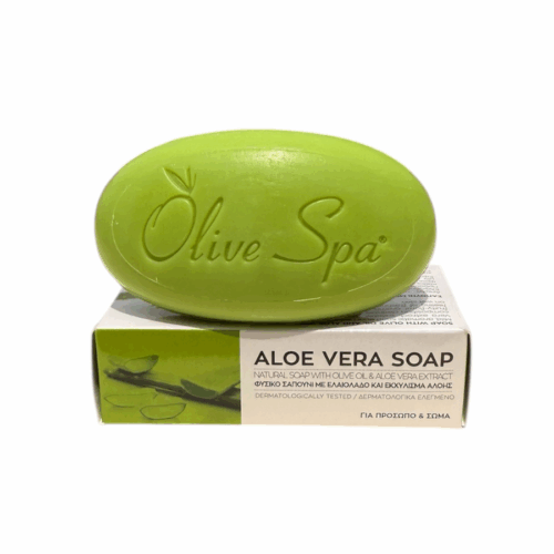 Savon Olive Spa Aloe Vera 90g, savon naturel avec huile d'olive et extrait d'aloe vera pour le visage et le corps.