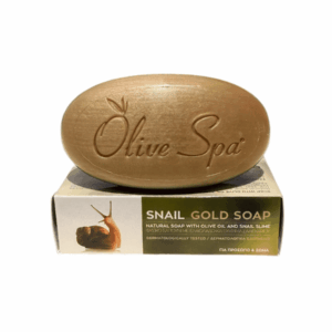 Schneckenschleimseife Olive Spa 90g mit Olivenöl, Dosenverpackung.