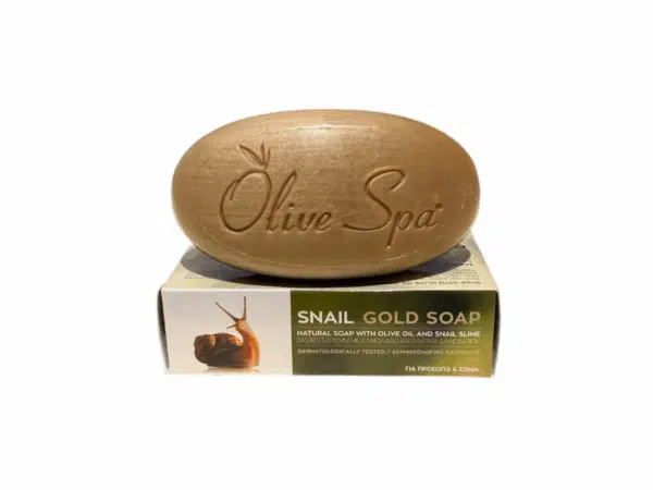 Olive Spa σαπούνι σαλιγκαριών 90g με ελαιόλαδο, συσκευασμένο σε κουτί.