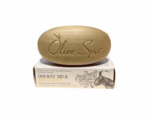 Savon Olive Spa au lait d'ânesse 90g avec huile d'olive, boîte.