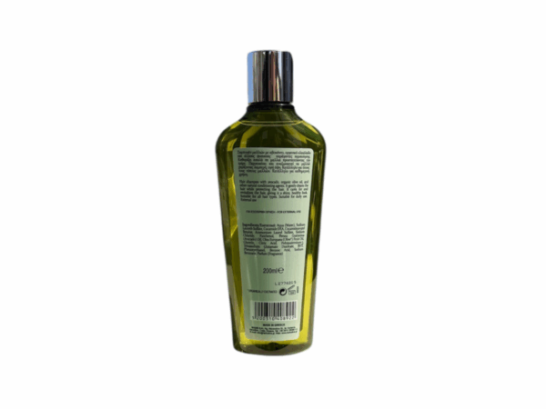 Ingrédients et description au dos du shampoing avocat et huile d’olive Herbolive – 200 ml
