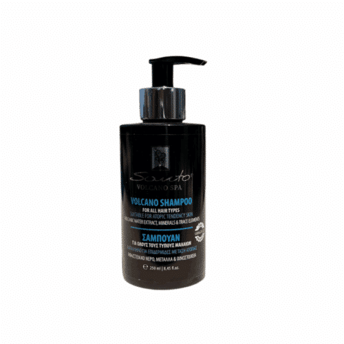 Volcanic water shampoo for all hair types 250 ml Olive Spa, bottle with pump, suitable for acne-prone skin and volcanic water extract.