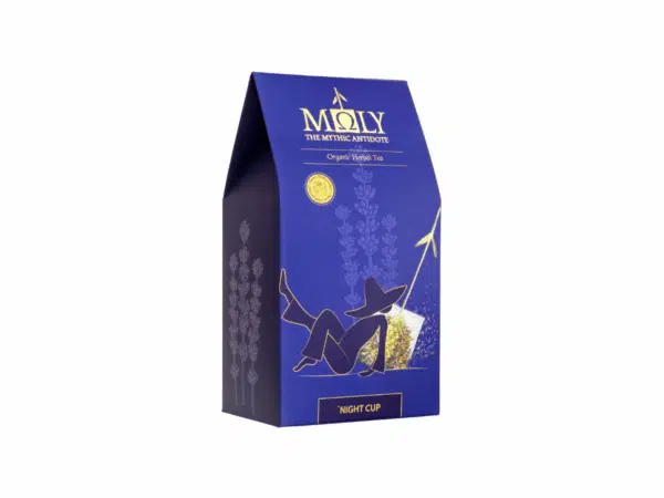 Κουτί με βιολογικό τσάι βοτάνων Moly Sweet Night - χαλαρωτικό έγχυμα βοτάνων για τη νύχτα.