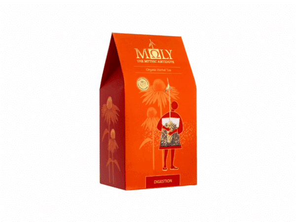 Box of Moly organic Digestion herbal tea, containing 10 herbal sachets.