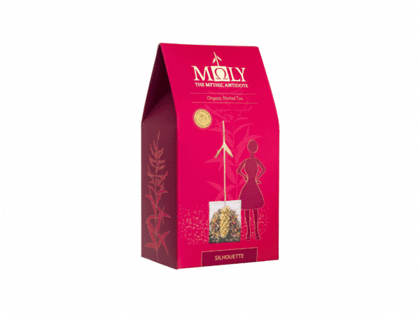 Silhouette Moly organic herbal tea - closed box of 10 sachets of natural herbal slimming infusion.