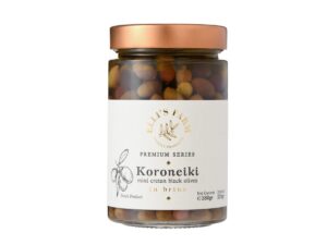 etites olives noires en saumure variétée Koroneiki. Elli's Farm.