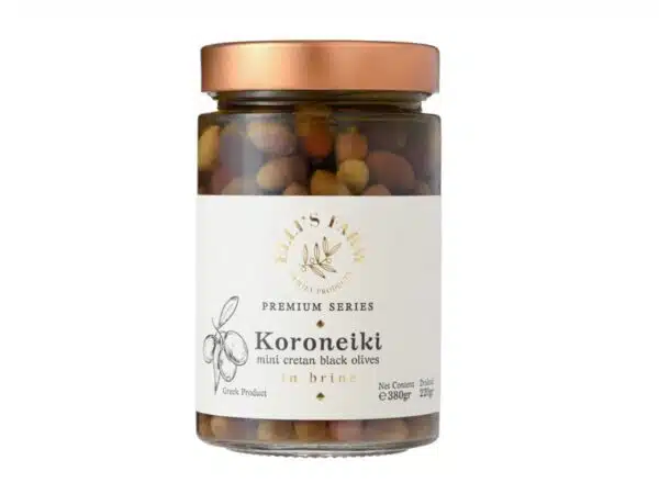 Small green olives in brine. Koroneiki variety. Elli's Farm.