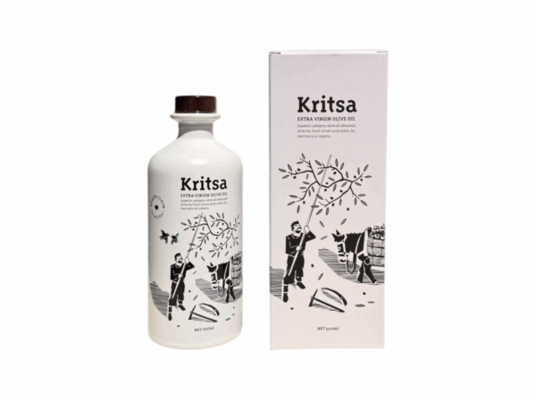 Natives Olivenöl extra 500 ml - Kritsa Kooperative - Flasche und Box abgebildet