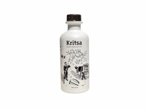 Bouteille 200 ml d’huile d’olive extra vierge grecque – coopérative Kritsa – design blanc illustré