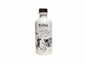 Bouteille 500 ml d’huile d’olive extra vierge grecque – coopérative Kritsa – design blanc illustré