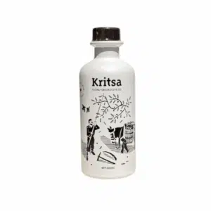 Bouteille 200 ml d’huile d’olive extra vierge grecque – coopérative Kritsa – design blanc illustré