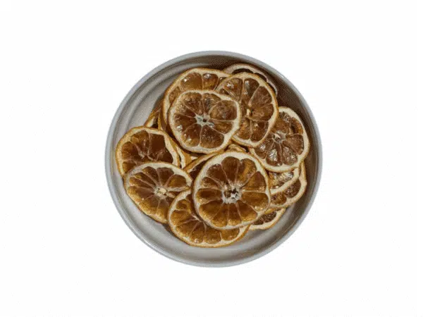 Slices of home-made dried Greek lemons seen from above