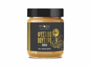 Beurre de cacahuète doux Evlogia 280 g – pot en verre avec étiquette noire et or