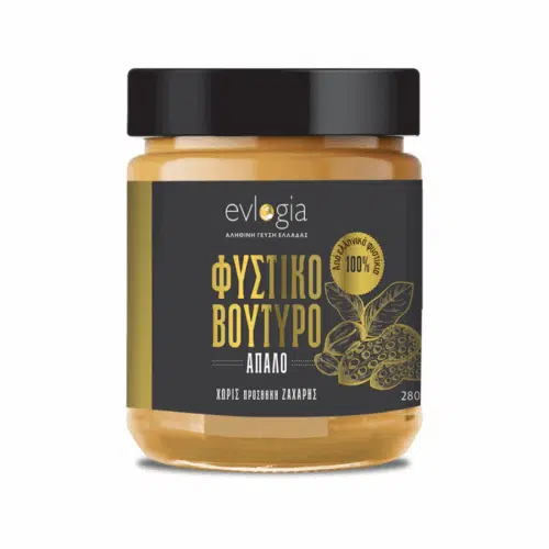 Beurre de cacahuète doux Evlogia 280 g – pot en verre avec étiquette noire et or