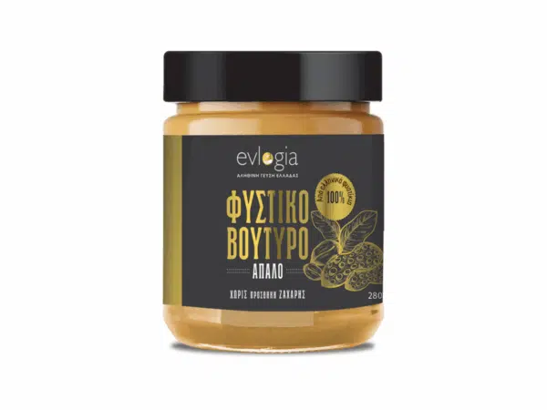 Beurre de cacahuète doux Evlogia 280 g – pot en verre avec étiquette noire et or