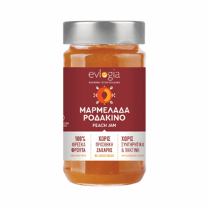 Μαρμελάδα ροδάκινο Ευλογιά 280g χωρίς προσθήκη ζάχαρης - μπορντό ετικέτα και ασημένιο καπάκι