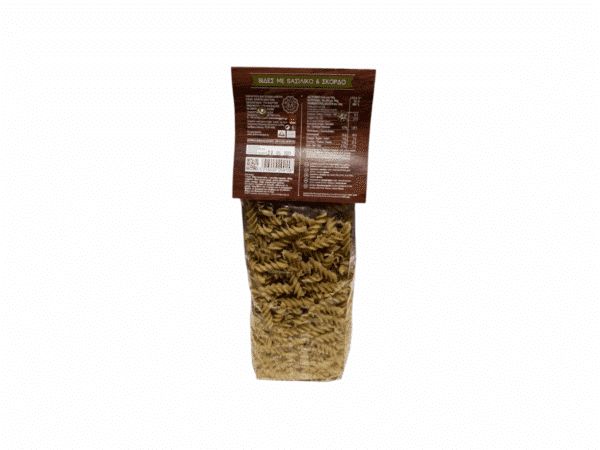 Rückseite der Packung Maggiri Griechische Fusilli mit Knoblauch und Basilikum - 400 g - Zusammensetzung und Nährwerte