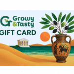 Δωροκάρτα Growy and Tasty με ελληνική απεικόνιση.
