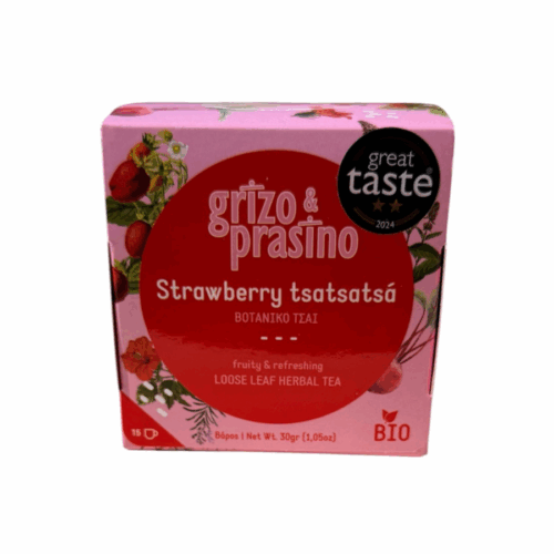 Infusion fraise menthe verte roselle romarin 30 g Grizo & Prasino – boîte vue avant