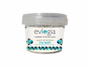 Sel aromatisé aux herbes pour poissons Evlogia 110 g – pot transparent, illustration de poisson coloré