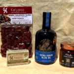 Coffret cadeaux découverte des produits grecs avec huile d’olive Tombazis, olives Kalamata Kalypso, miel bio et savon à l’huile d’olive