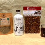 Coffret cadeaux saveurs grecques avec huile d’olive Kritsa, olives de Lesvos, miel bio et thym séché Kalypso