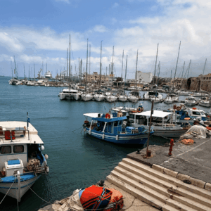 Fishing boats and sailboats in the old port of Heraklion, Crete