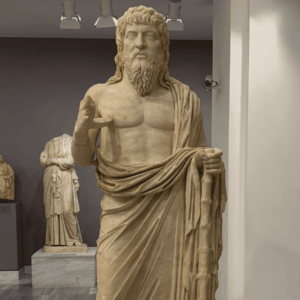 Ancient statue on display at the Heraklion Archaeological Museum in Crete
