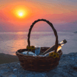 Panier dégustation de vin au coucher du soleil – château de Monolithos Rhodes